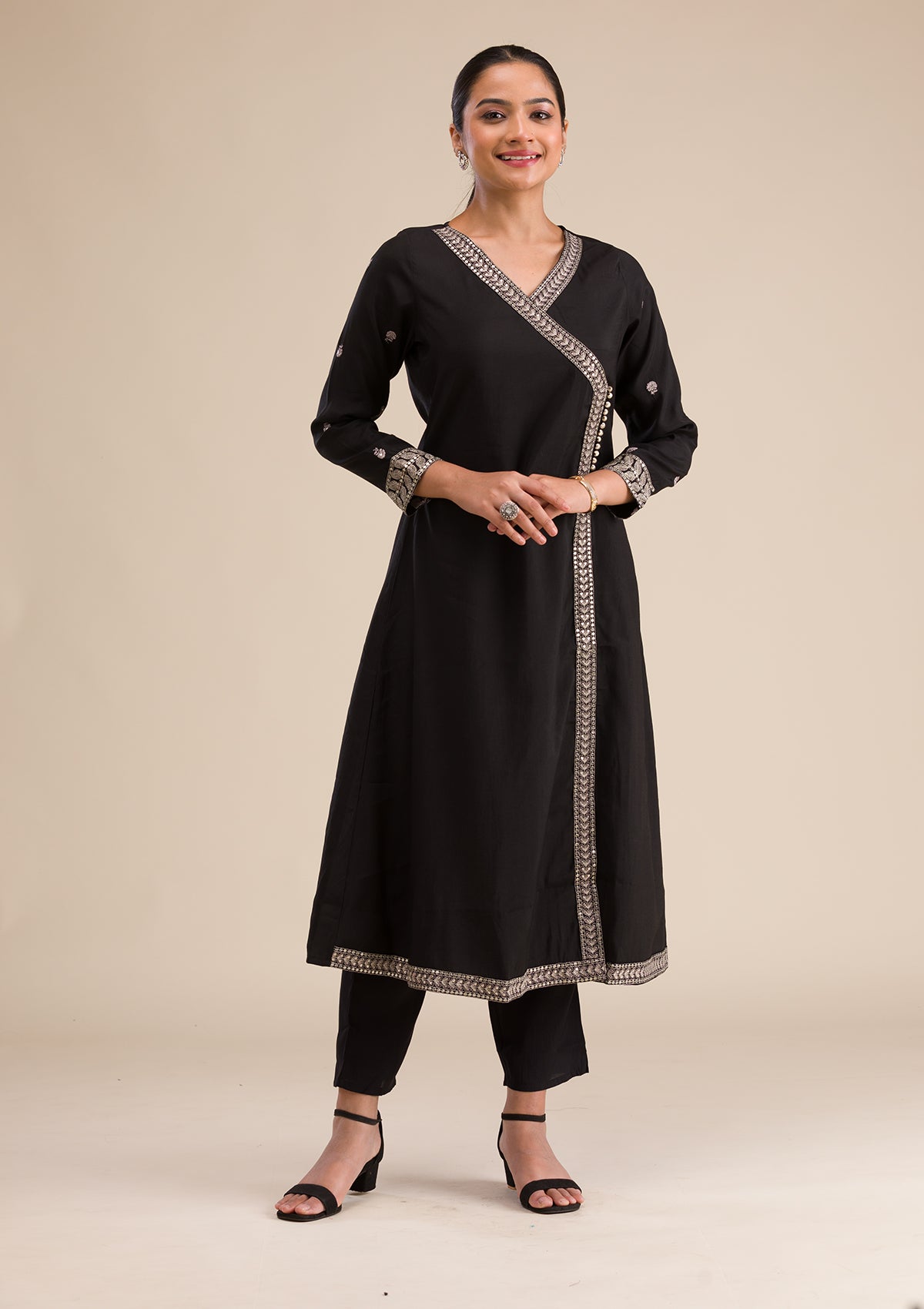 Black Zariwork Semi Crepe Readymade Salwar Suit