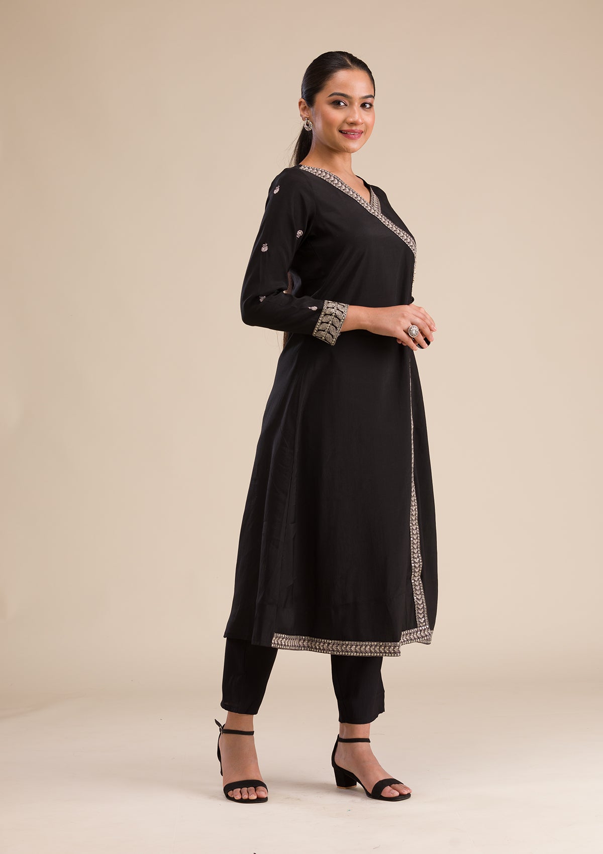 Black Zariwork Semi Crepe Readymade Salwar Suit