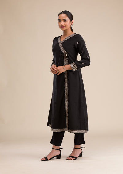 Black Zariwork Semi Crepe Readymade Salwar Suit