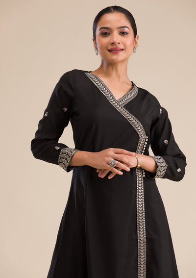 Black Zariwork Semi Crepe Readymade Salwar Suit