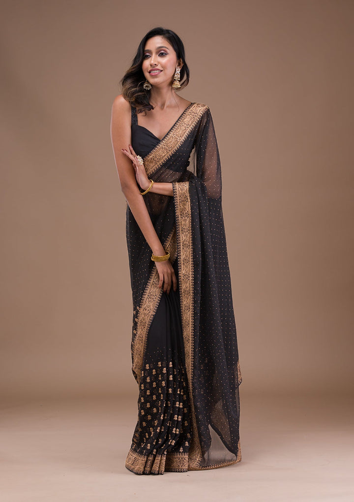Black Zariwork Semi Crepe Saree-Koskii