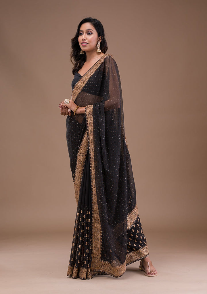 Black Zariwork Semi Crepe Saree-Koskii