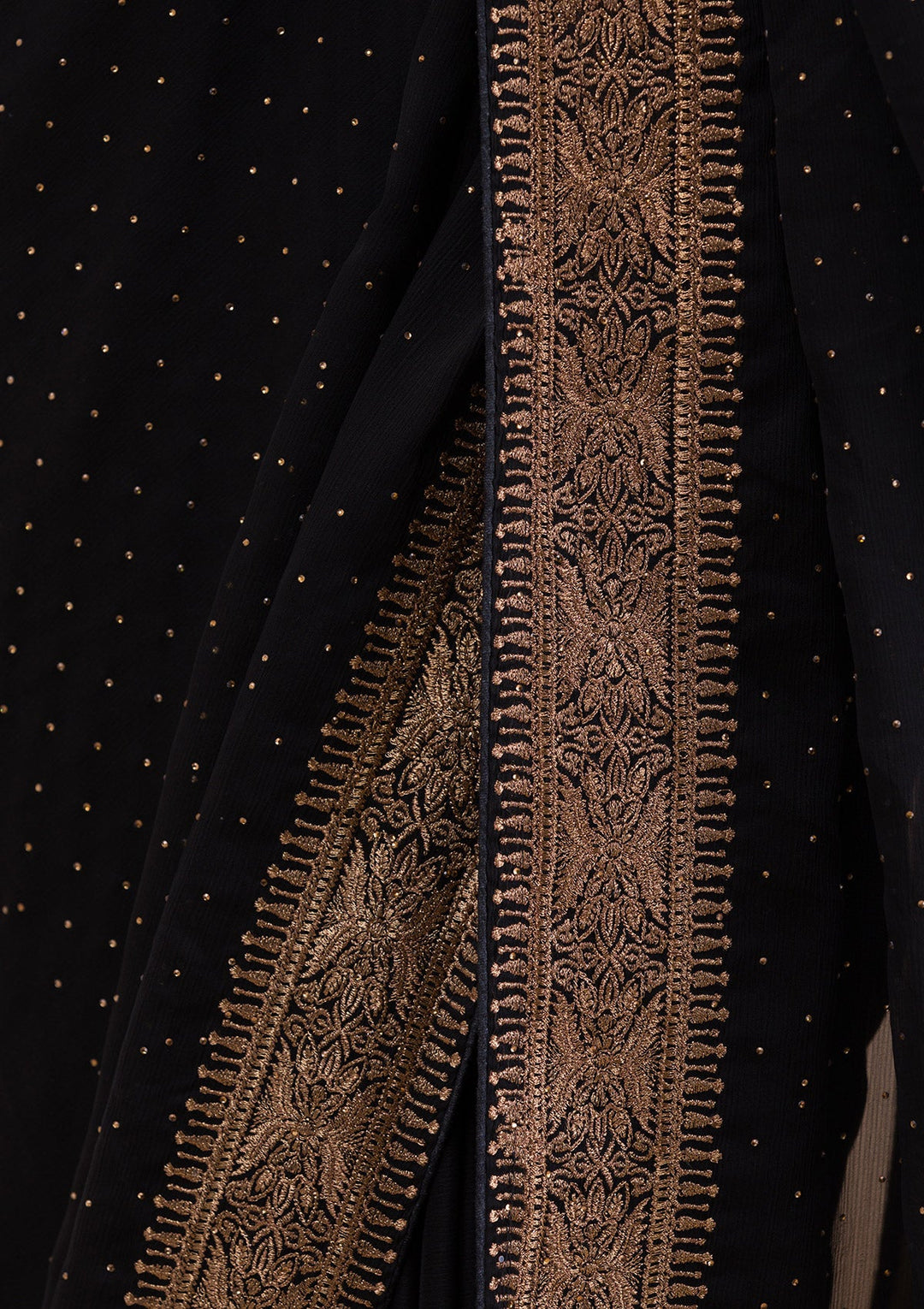 Black Zariwork Semi Crepe Saree-Koskii