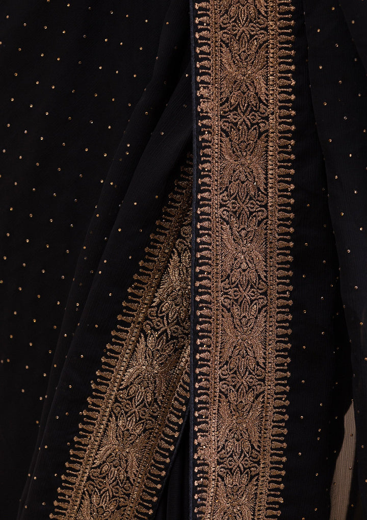 Black Zariwork Semi Crepe Saree-Koskii