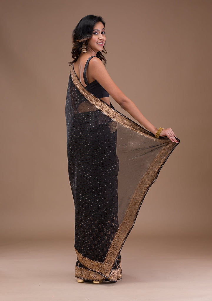 Black Zariwork Semi Crepe Saree-Koskii