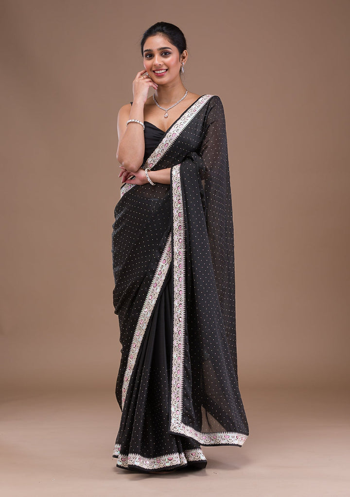 Black Zariwork Semi Crepe Saree-Koskii