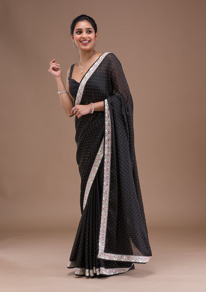 Black Zariwork Semi Crepe Saree-Koskii