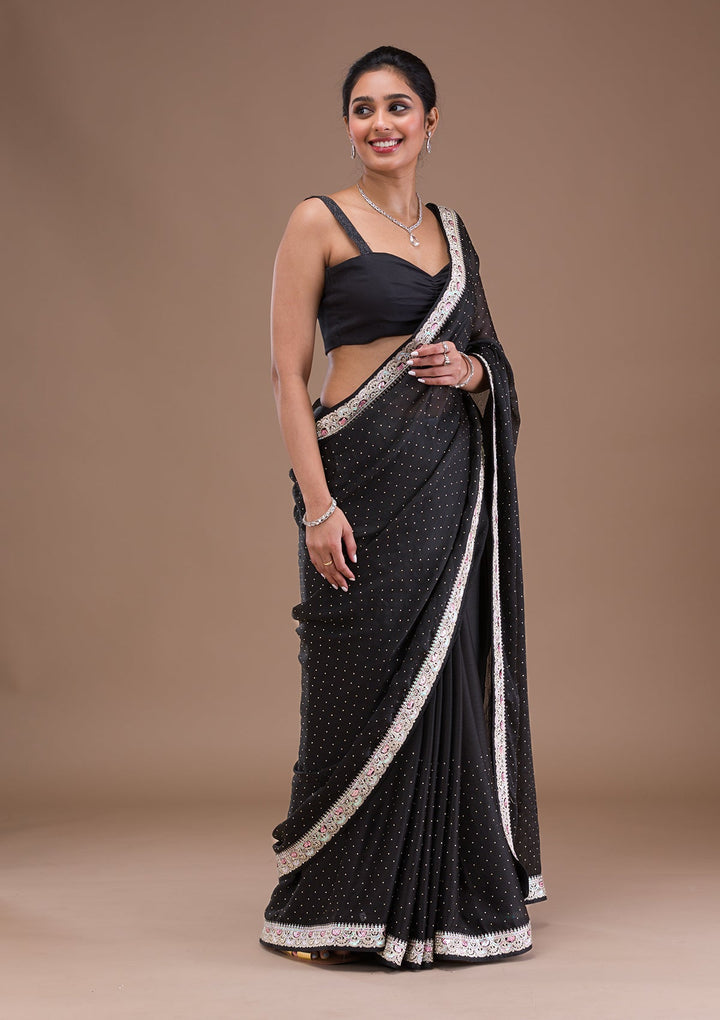 Black Zariwork Semi Crepe Saree-Koskii