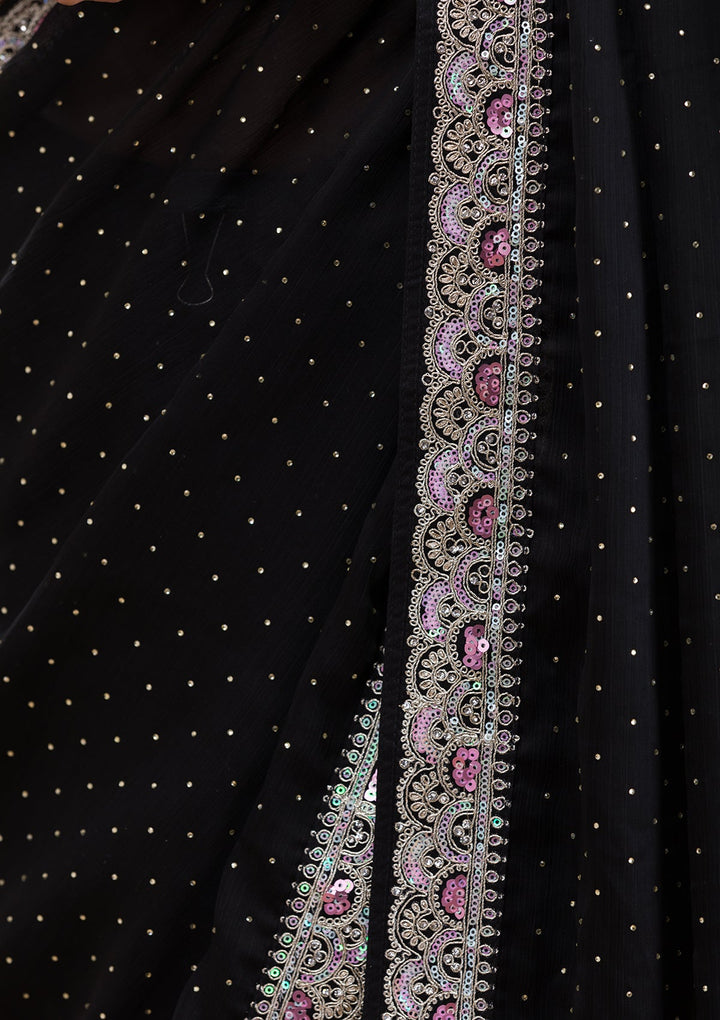 Black Zariwork Semi Crepe Saree-Koskii