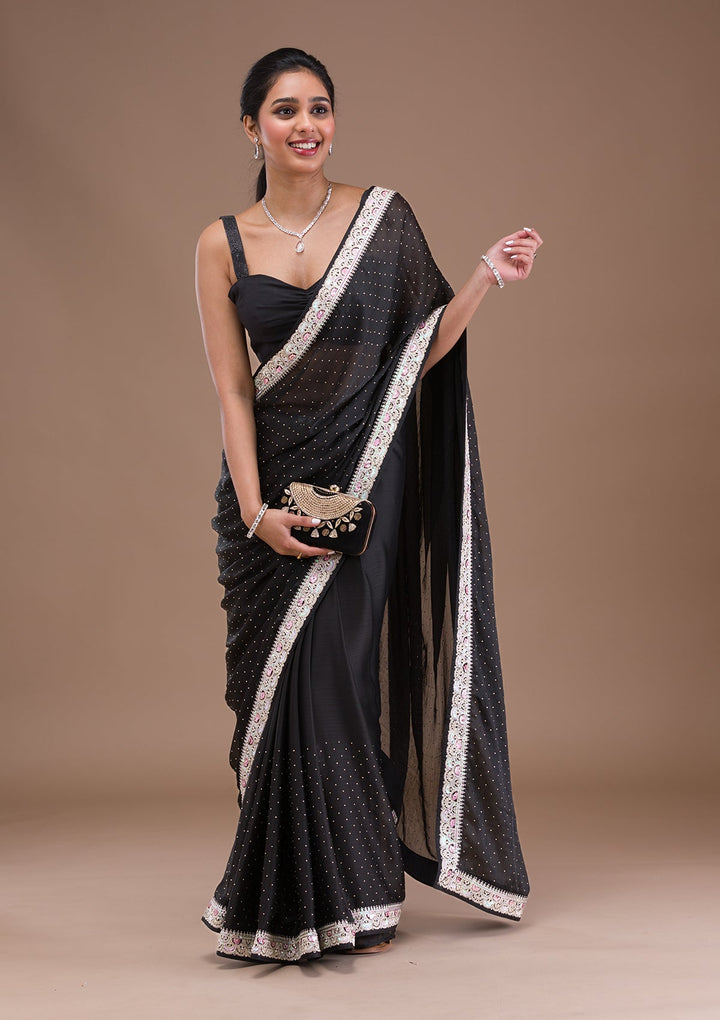 Black Zariwork Semi Crepe Saree-Koskii