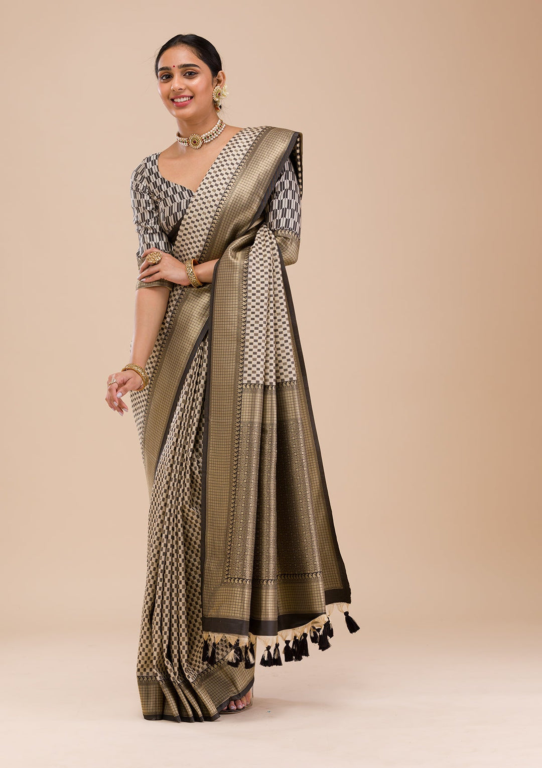 Black Zariwork Silk Saree-Koskii