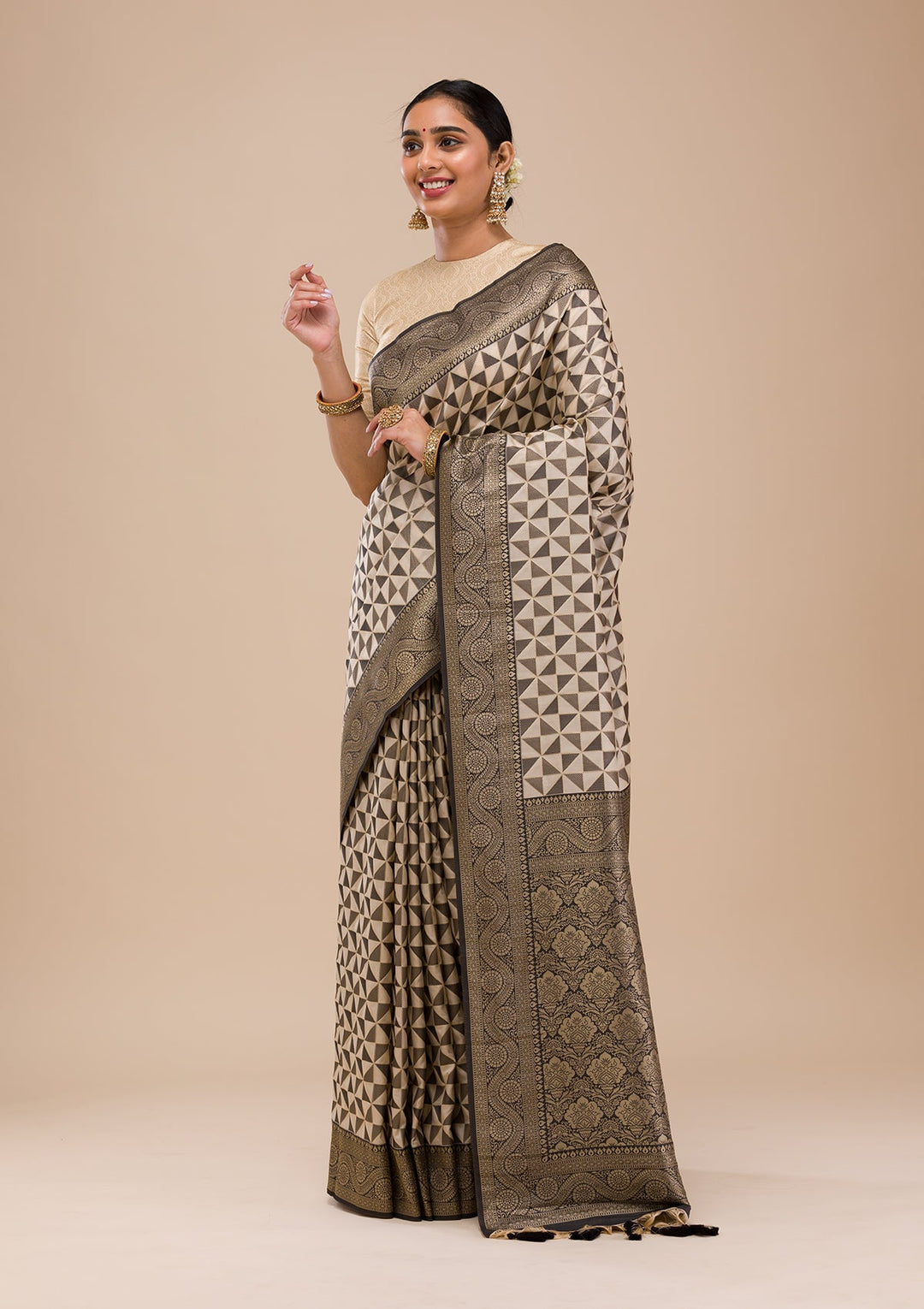Black Zariwork Silk Saree-Koskii