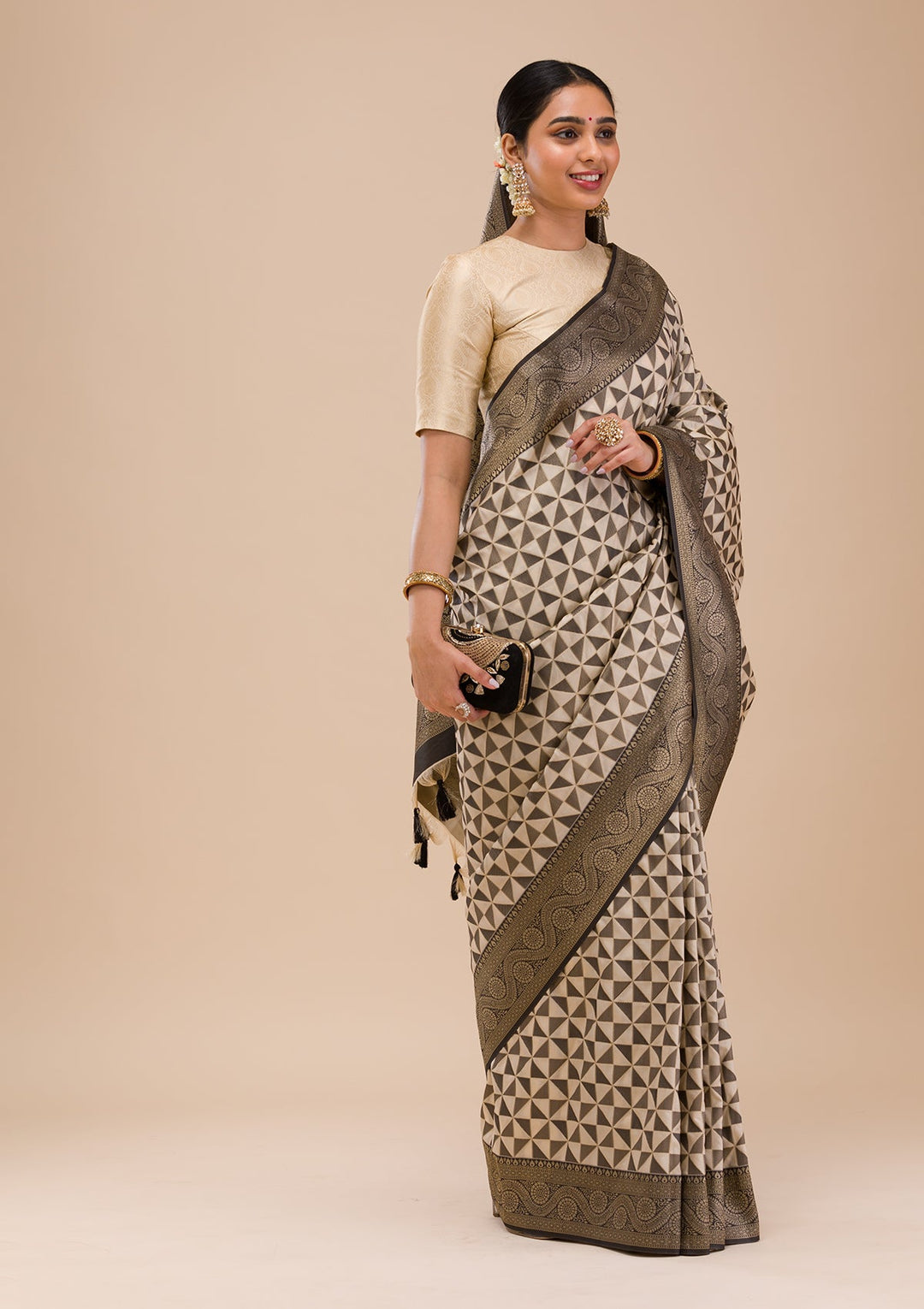 Black Zariwork Silk Saree-Koskii