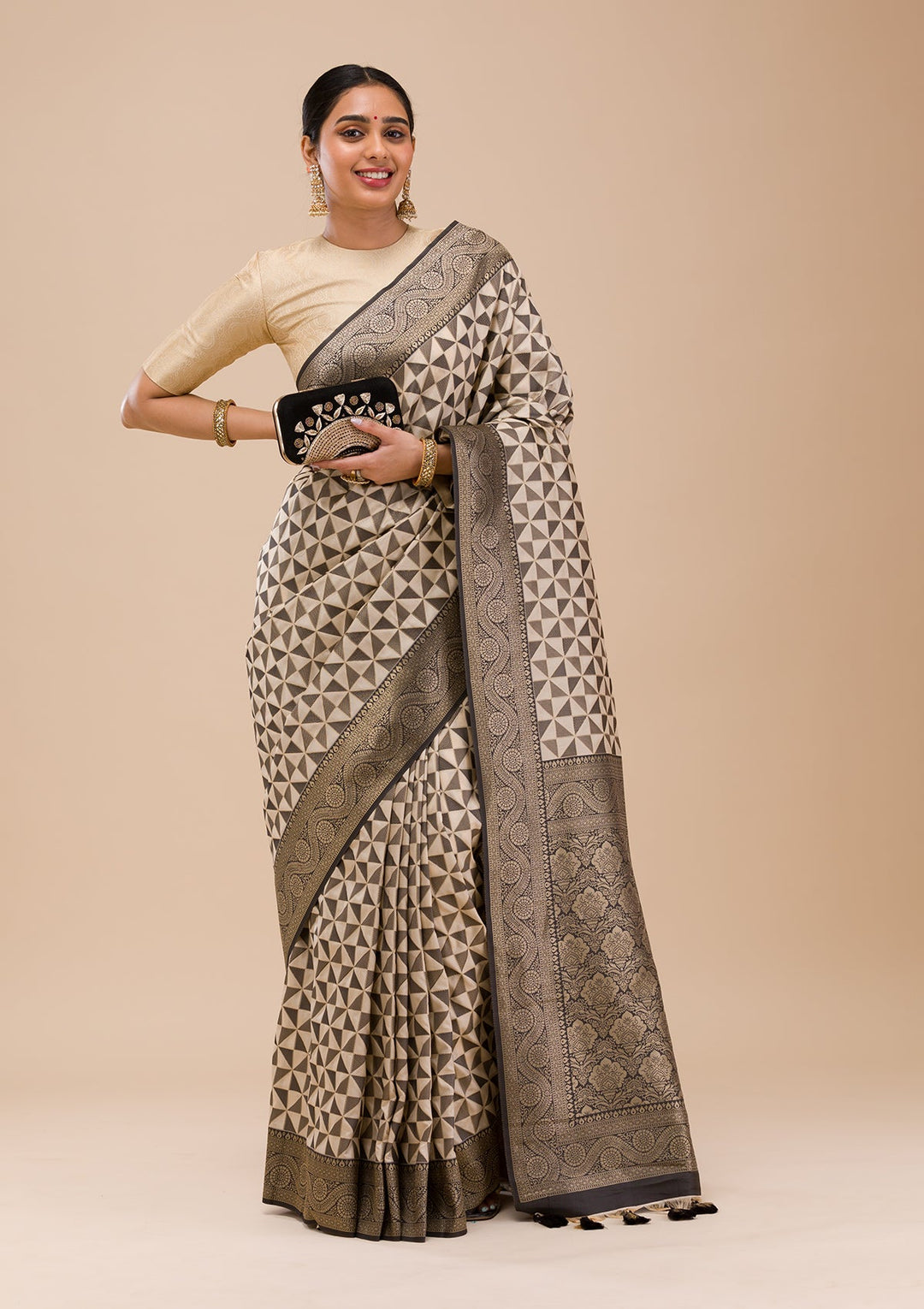 Black Zariwork Silk Saree-Koskii