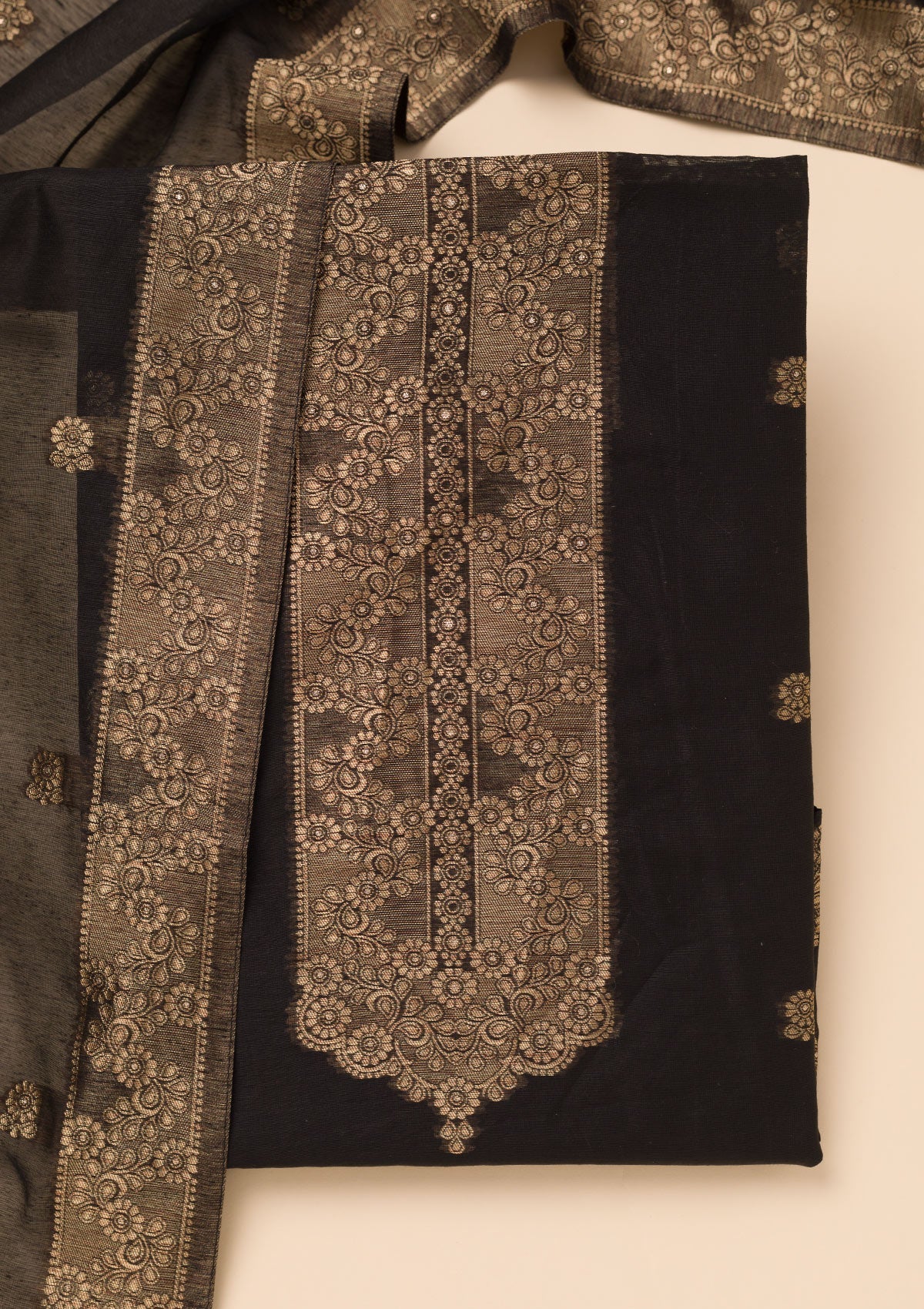 Black Zariwork Soft Silk Unstitched Salwar Suit-Koskii