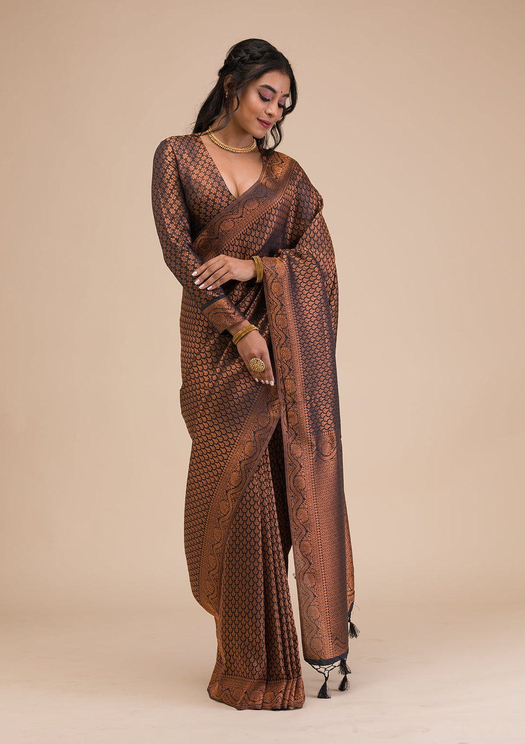 Black Zariwork Soft Silk Saree-Koskii