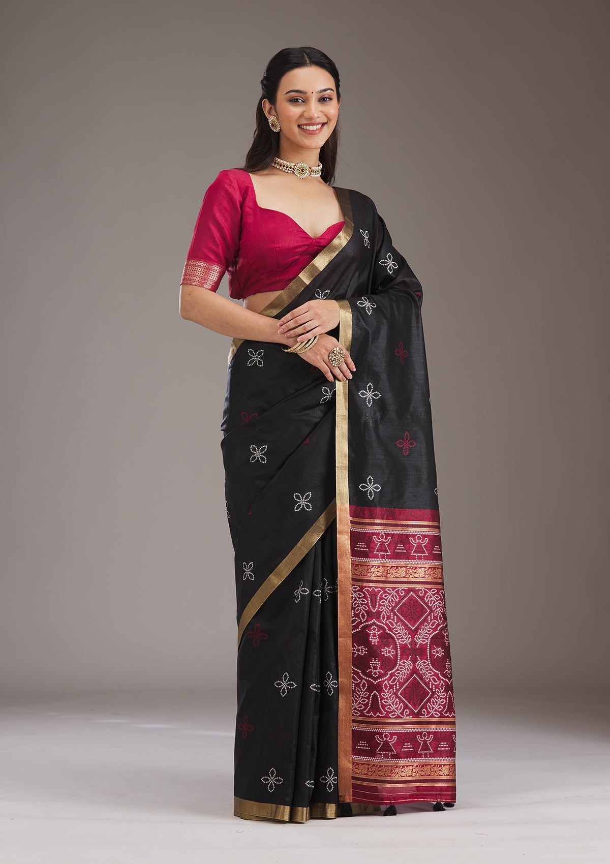 Black Zariwork Tissue Saree-Koskii