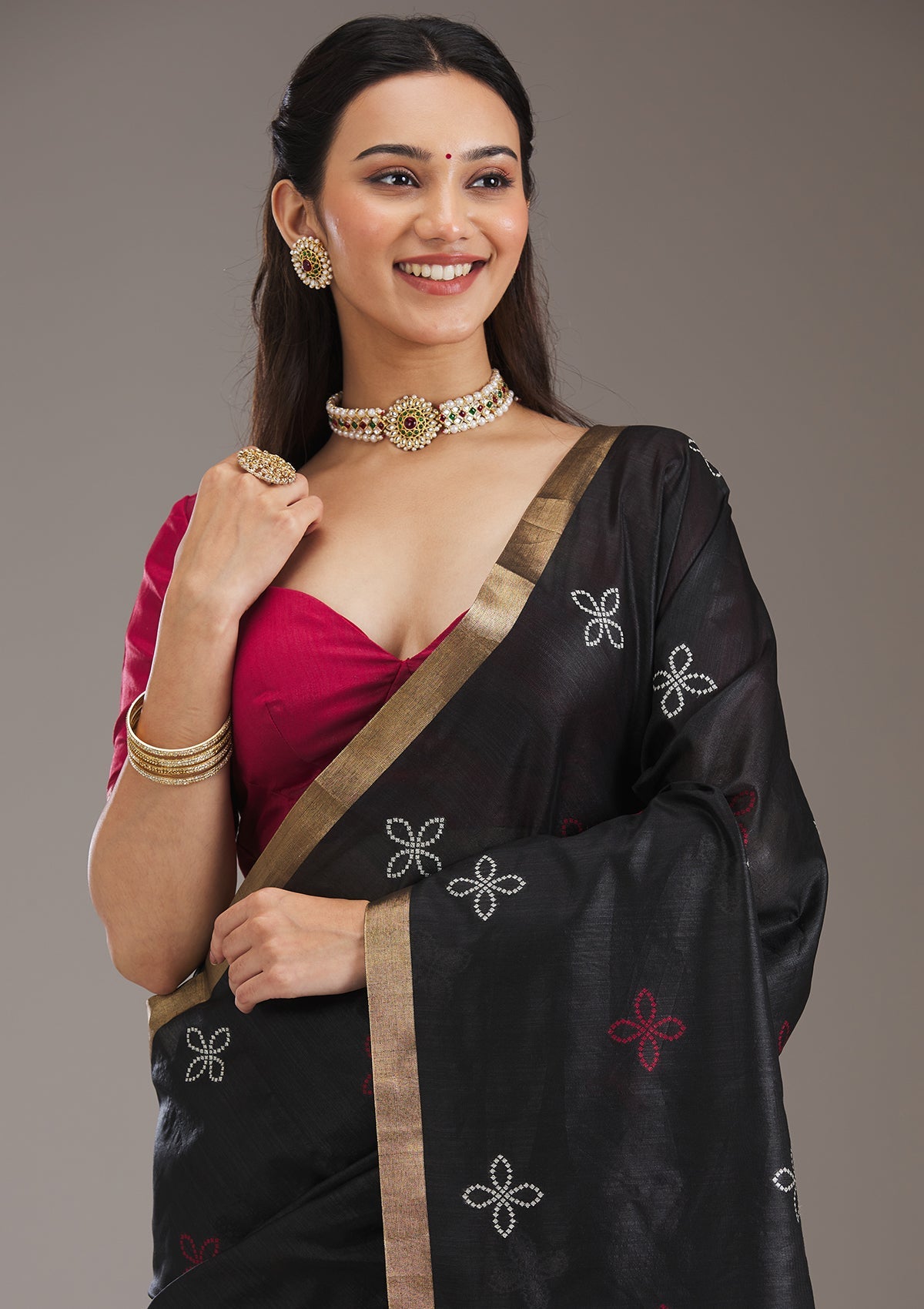 Black Zariwork Tissue Saree-Koskii