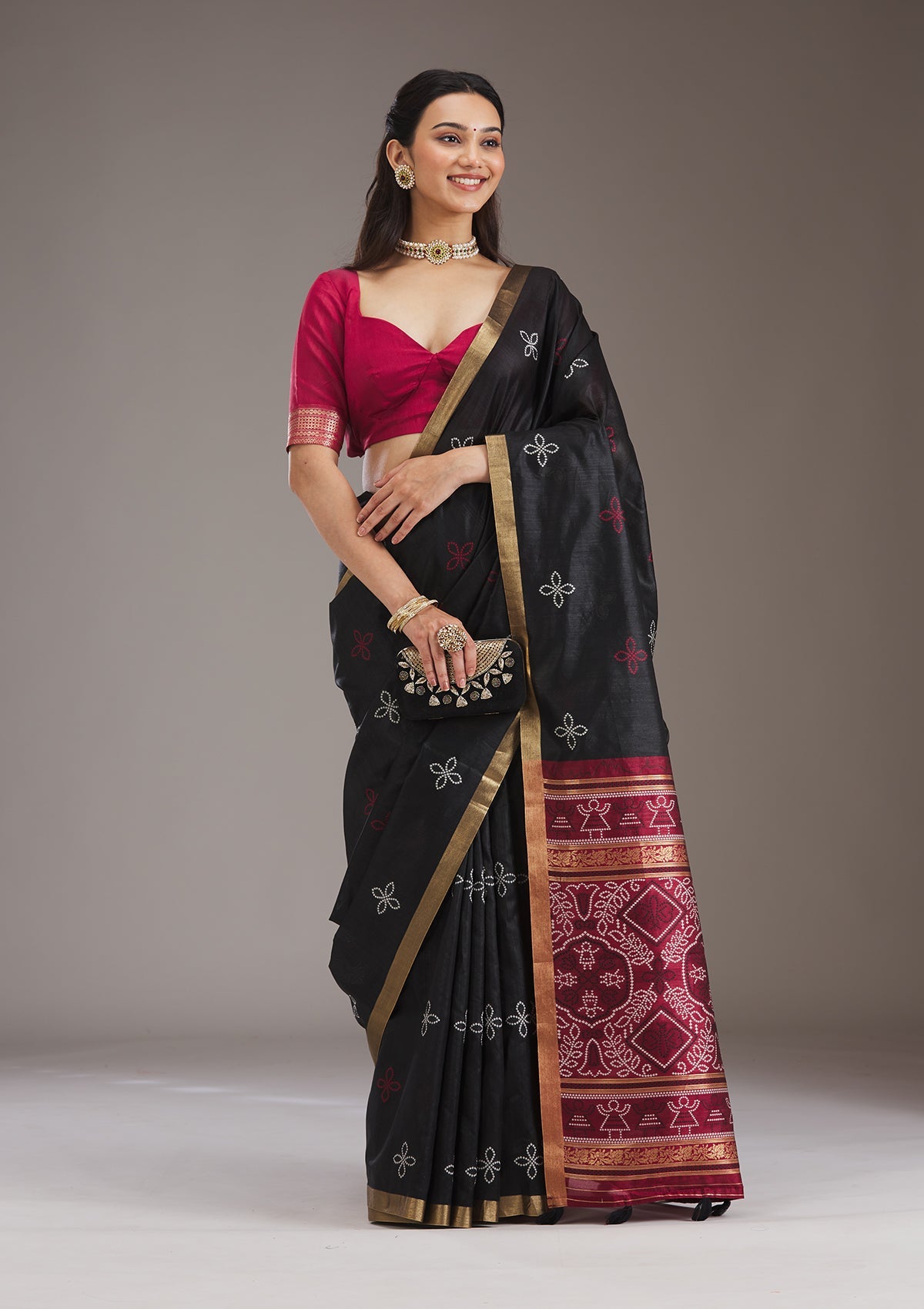 Black Zariwork Tissue Saree-Koskii