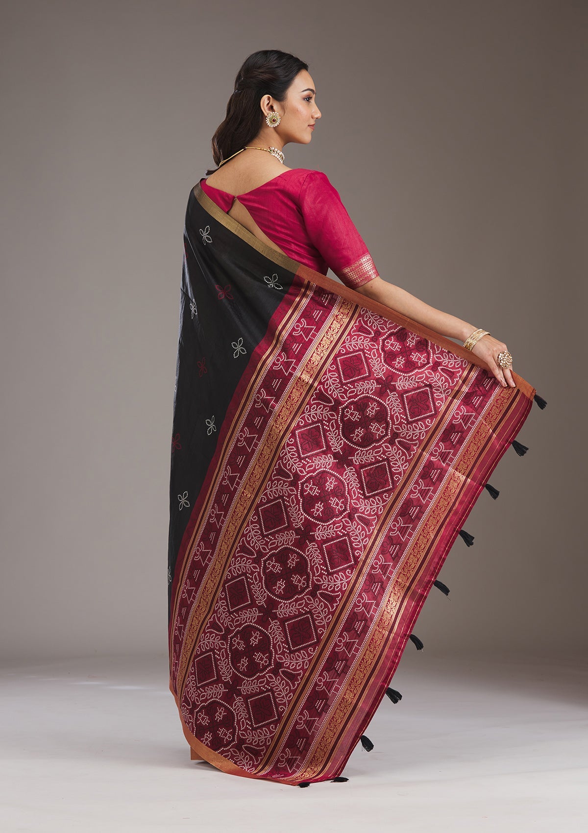 Black Zariwork Tissue Saree-Koskii