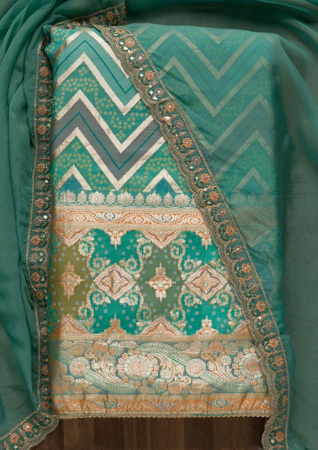 Blue Printed Banarasi Unstitched Salwar Suit-Koskii