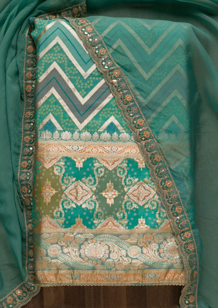 Blue Printed Banarasi Unstitched Salwar Suit-Koskii