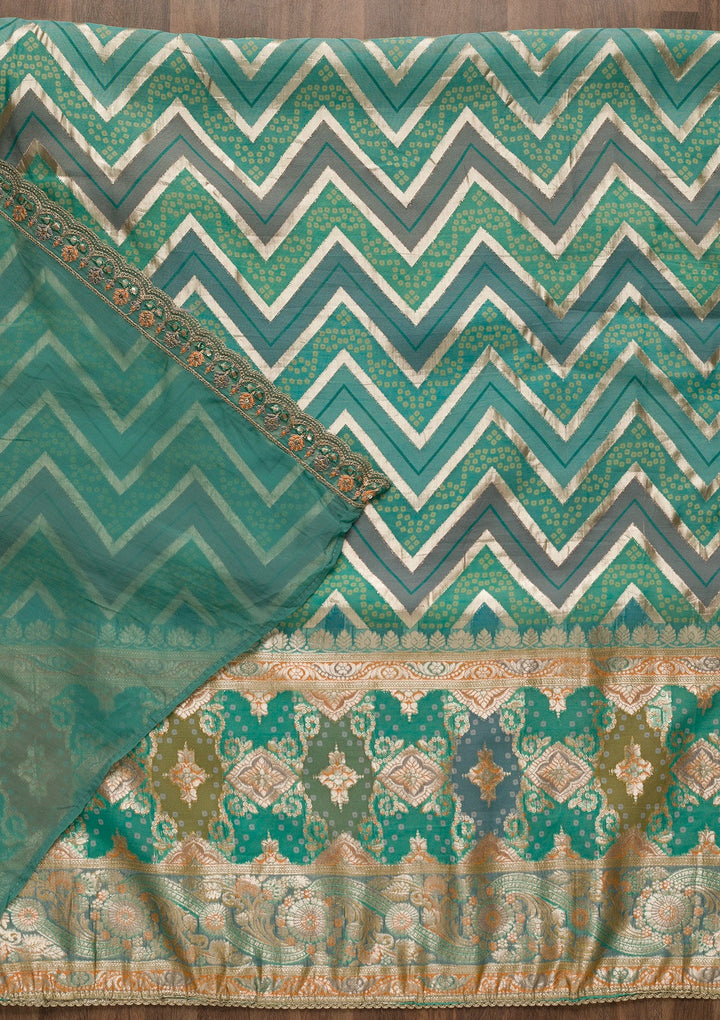 Blue Printed Banarasi Unstitched Salwar Suit-Koskii