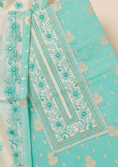 Blue Threadwork Banarasi Unstitched Salwar Suit-Koskii