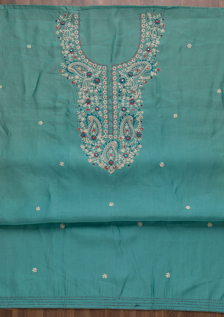 Blue Threadwork Crepe Unstitched Salwar Suit-Koskii