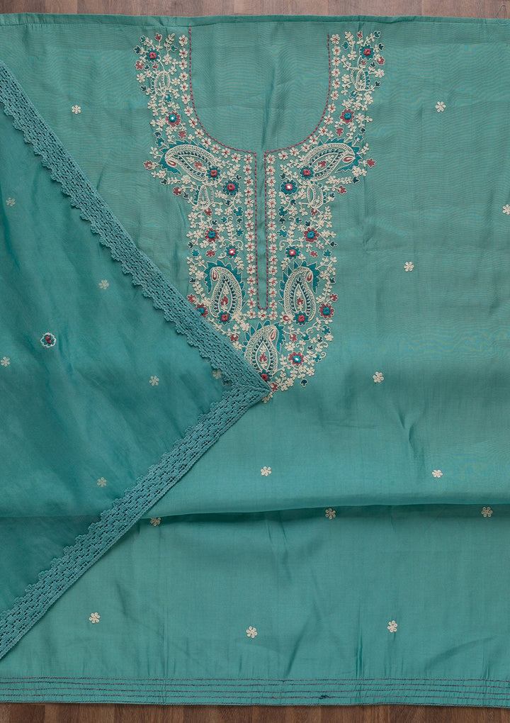 Blue Threadwork Crepe Unstitched Salwar Suit-Koskii