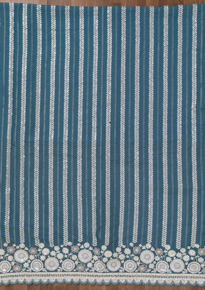 Blue Threadwork Tissue Unstitched Salwar Suit-Koskii
