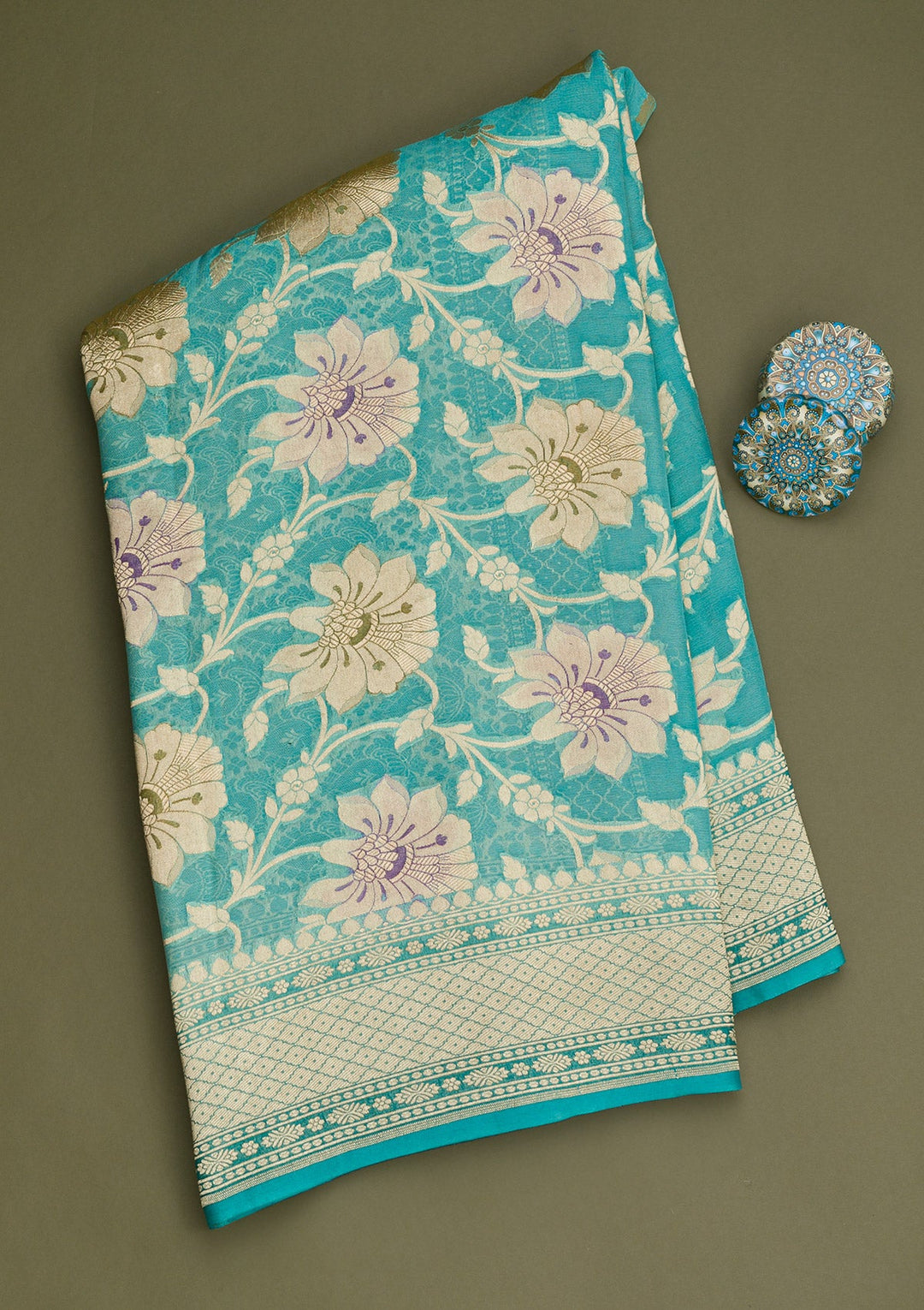 Blue Zariwork Pure Silk Saree-Koskii
