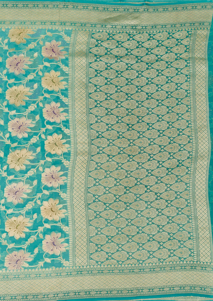 Blue Zariwork Pure Silk Saree-Koskii
