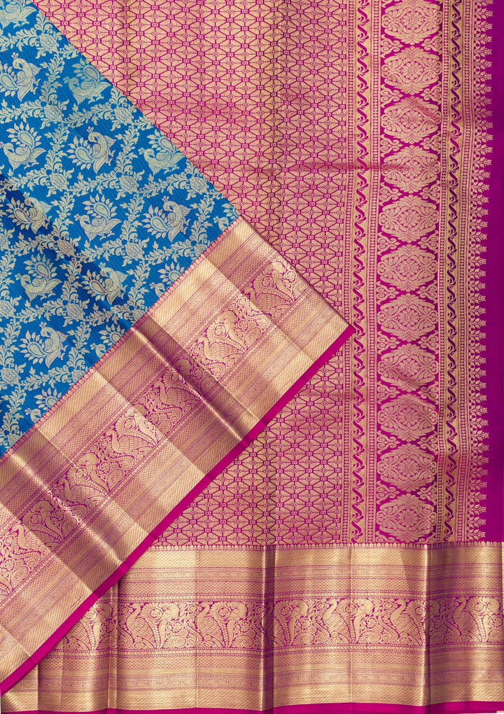 Blue Zariwork Pure Silk Saree-Koskii