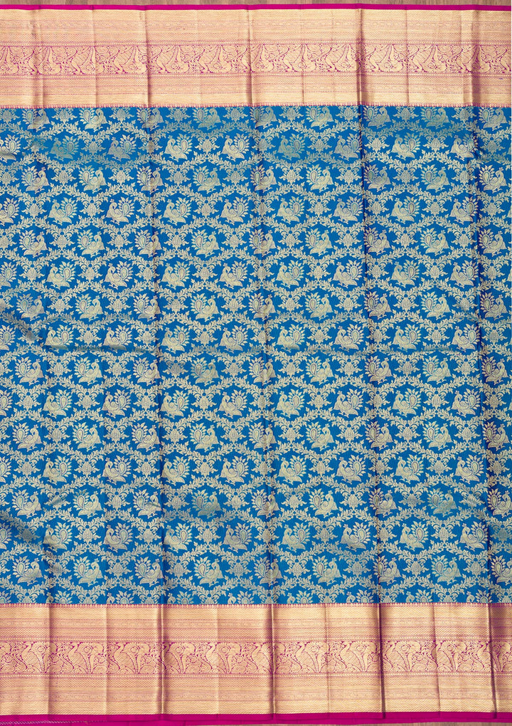Blue Zariwork Pure Silk Saree-Koskii