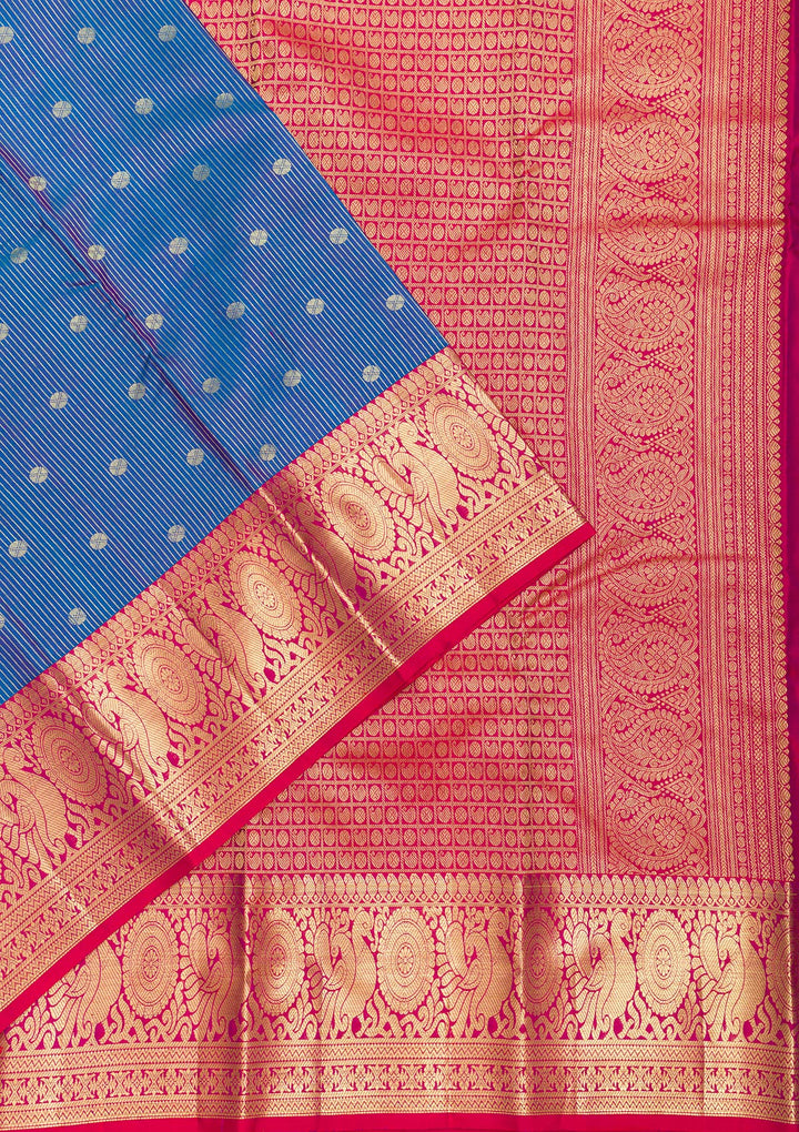 Blue Zariwork Pure Silk Saree-Koskii