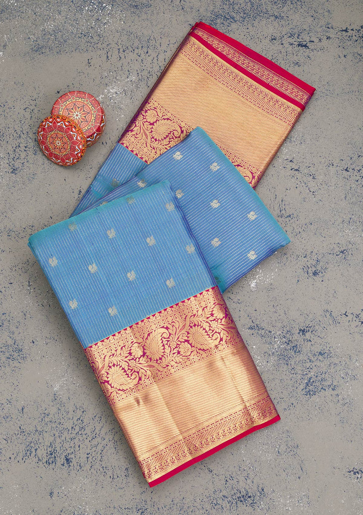 Blue Zariwork Pure Silk Saree-Koskii