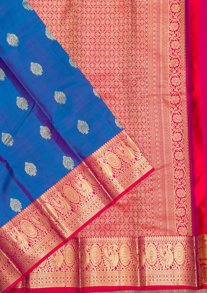 Blue Zariwork Pure Silk Saree-Koskii