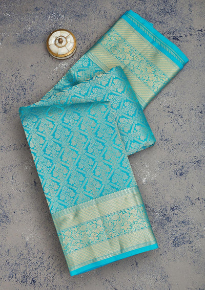 Blue Zariwork Pure Silk Saree-Koskii