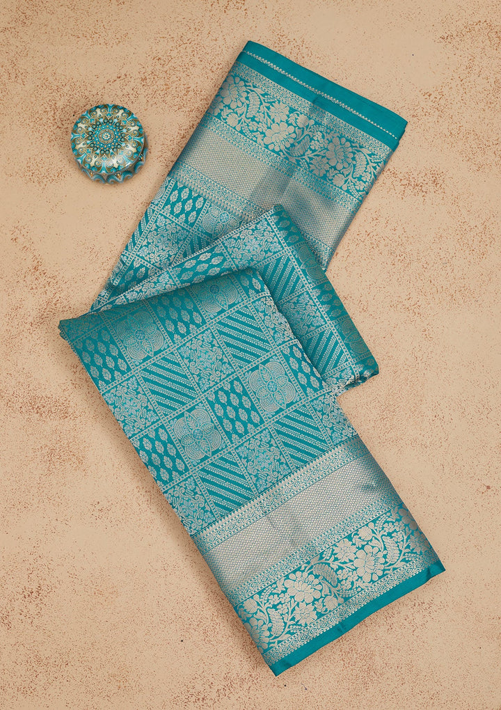 Blue Zariwork Pure Silk Saree-Koskii