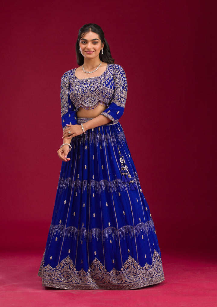 Blue Zariwork Semi Crepe Readymade Lehenga