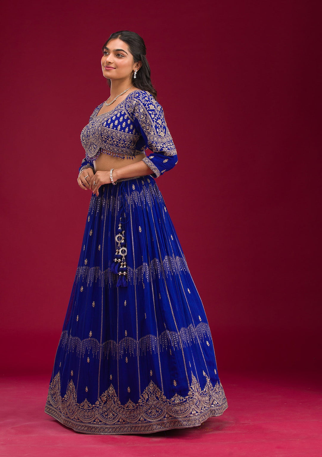 Blue Zariwork Semi Crepe Readymade Lehenga