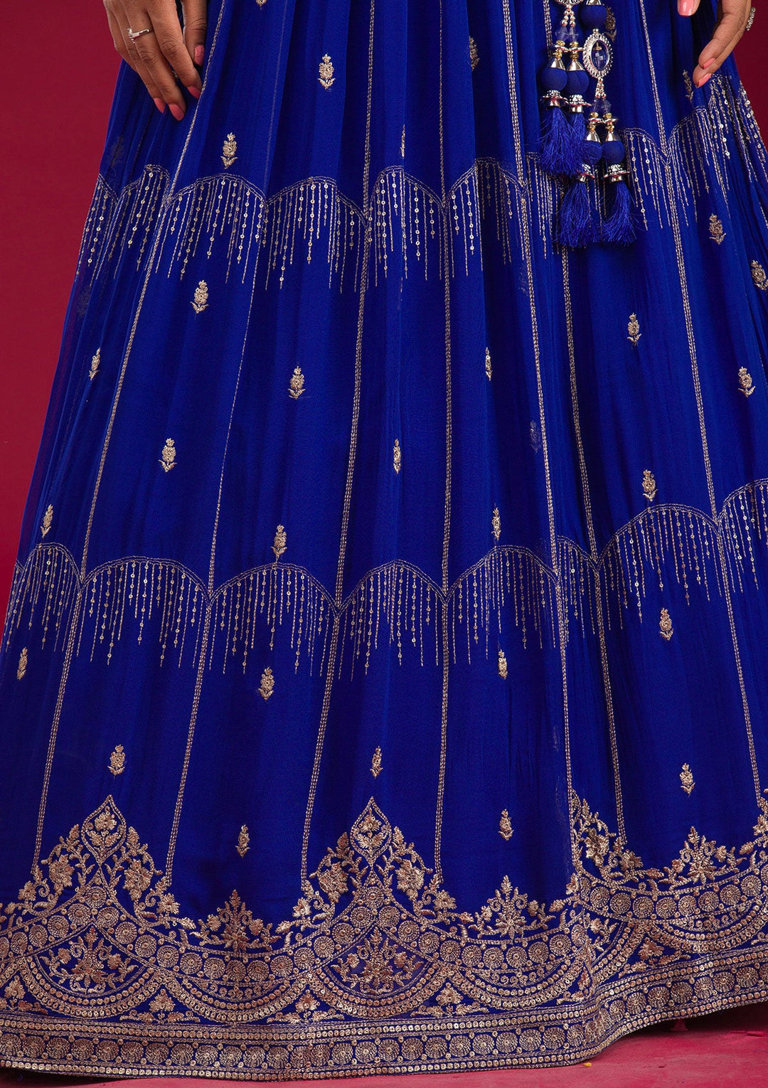 Blue Zariwork Semi Crepe Readymade Lehenga