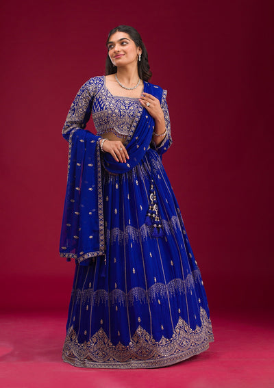 Blue Zariwork Semi Crepe Readymade Lehenga-Koskii