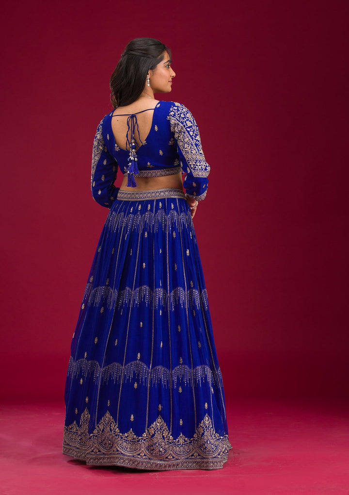 Blue Zariwork Semi Crepe Readymade Lehenga-Koskii