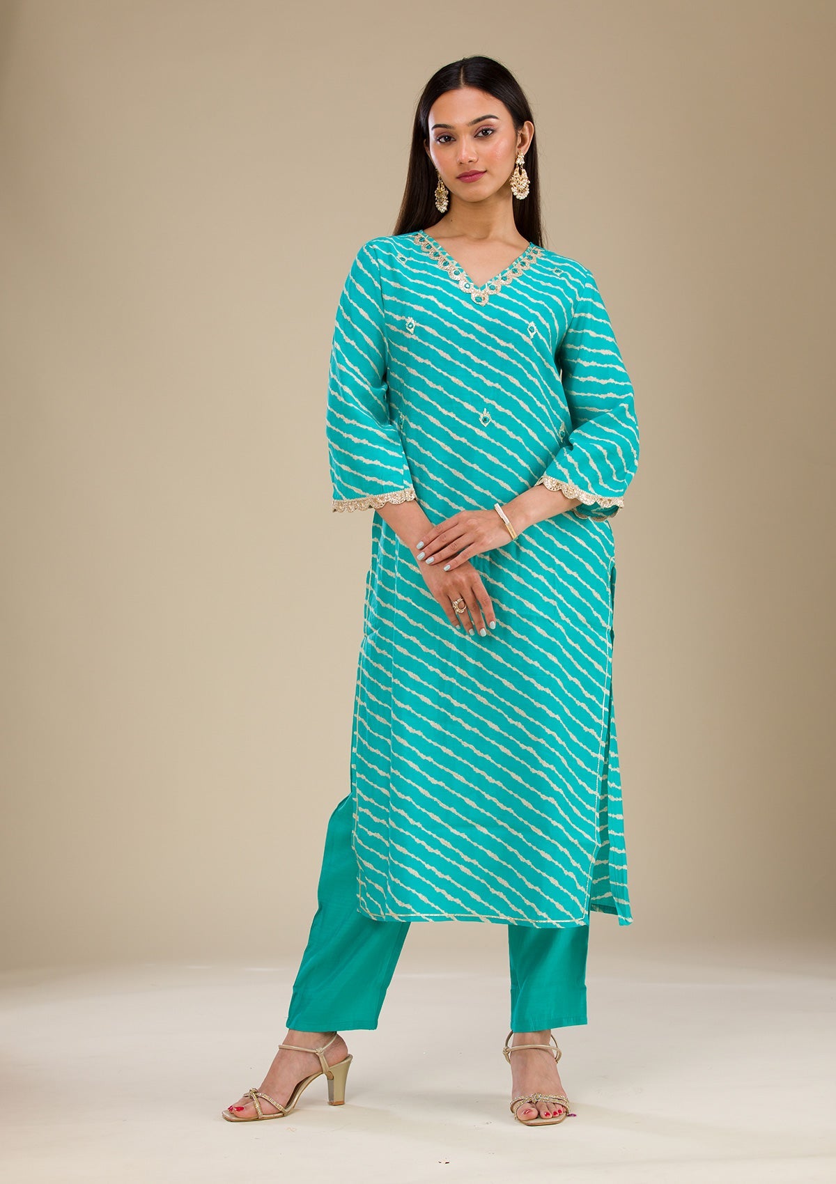 Blue Zariwork Semi Crepe Readymade Salwar Suit-Koskii