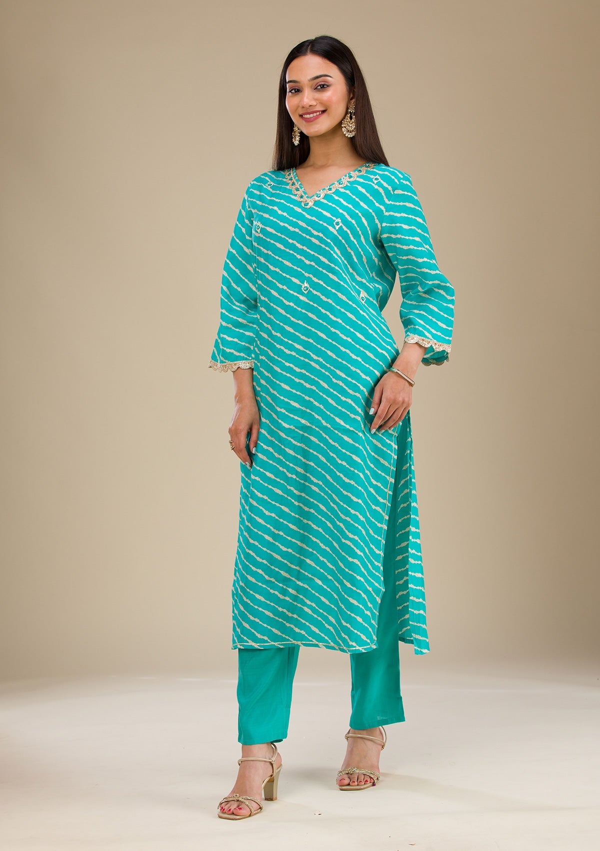 Blue Zariwork Semi Crepe Readymade Salwar Suit-Koskii