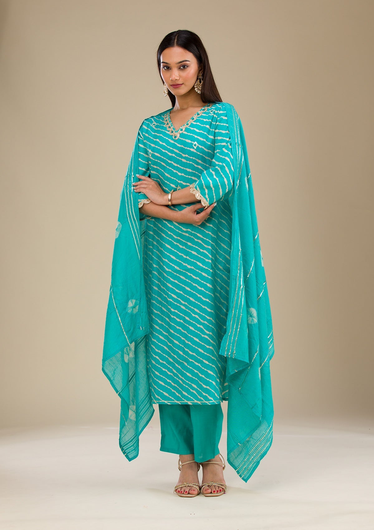 Blue Zariwork Semi Crepe Readymade Salwar Suit-Koskii