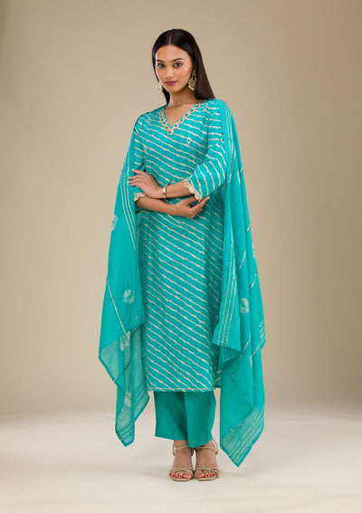 Blue Zariwork Semi Crepe Readymade Salwar Suit-Koskii