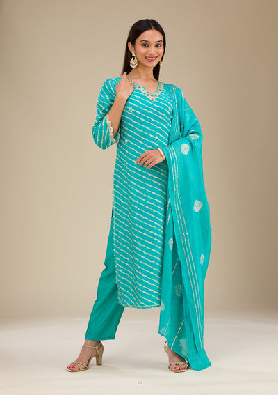 Blue Zariwork Semi Crepe Readymade Salwar Suit-Koskii